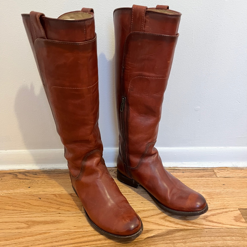 Frye Women's Melissa Tall Riding, Burnt Red Smooth Vintage Leather, 7 M Us